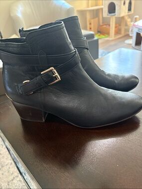 Coach Women's Black Leather Ankle Boots with Buckle Strap
